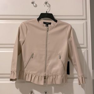 Forever 21 Blush Faux Leather jacket with ruffle detail. NWT size Small